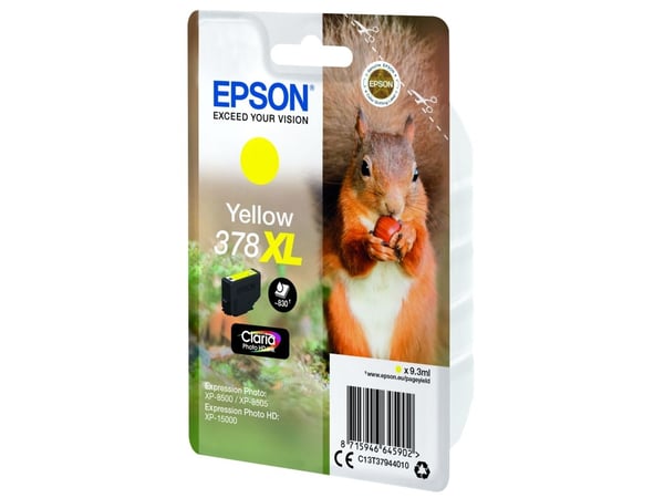 Epson Squirrel Singlepack Yellow 378XL Claria Photo HD Ink, Korkea (XL) värintuotto, Väriainepohjainen muste, 9,3 ml, 830 sivua, 1 kpl