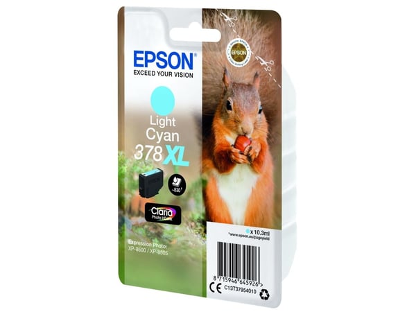 Epson Squirrel Singlepack Light Cyan 378XL Claria Photo HD Ink, Korkea (XL) värintuotto, Väriainepohjainen muste, 10,3 ml, 830 sivua, 1 kpl