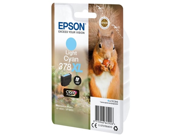 Epson Squirrel Singlepack Light Cyan 378XL Claria Photo HD Ink, Korkea (XL) värintuotto, Väriainepohjainen muste, 10,3 ml, 830 sivua, 1 kpl