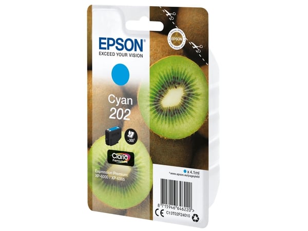 Epson Kiwi Singlepack Cyan 202 Claria Premium Ink, Perusvärintuotto, Syaani, 4,1 ml, 1 kpl, 300 sivua