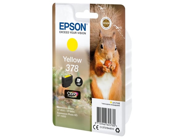 Epson Squirrel Singlepack Yellow 378 Claria Photo HD Ink, Perusvärintuotto, Väriainepohjainen muste, 4,1 ml, 360 sivua, 1 kpl