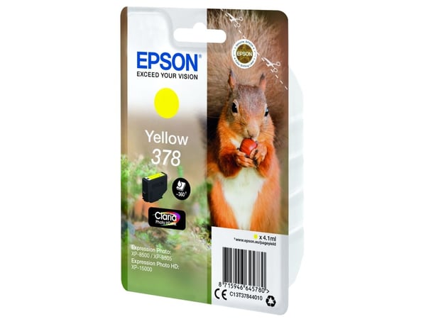 Epson Squirrel Singlepack Yellow 378 Claria Photo HD Ink, Perusvärintuotto, Väriainepohjainen muste, 4,1 ml, 360 sivua, 1 kpl