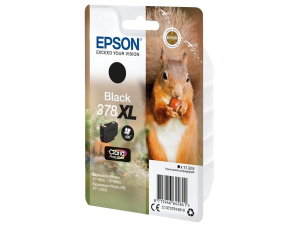 Epson 378XL - 11.2 ml - XL - svart - original - blære med RF/lyd-alarm - blekkpatron - for Expression Home XP-8605, 8606; Expression Home HD XP-150...