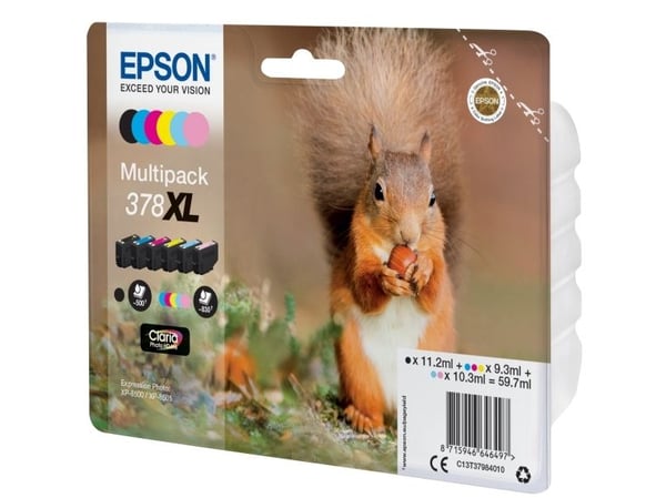 Epson 378XL Multipack - 6-pack - 59.7 ml - XL - svart, gul, cyan, magenta, lys magenta, lys cyan - original - blære med RF/lyd-alarm - blekkpatron ...