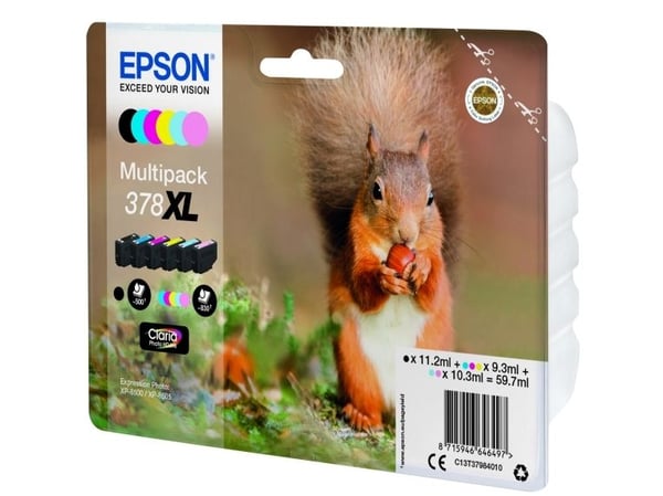 Epson 378XL Multipack - 6-pack - 59.7 ml - XL - svart, gul, cyan, magenta, lys magenta, lys cyan - original - blære med RF/lyd-alarm - blekkpatron ...