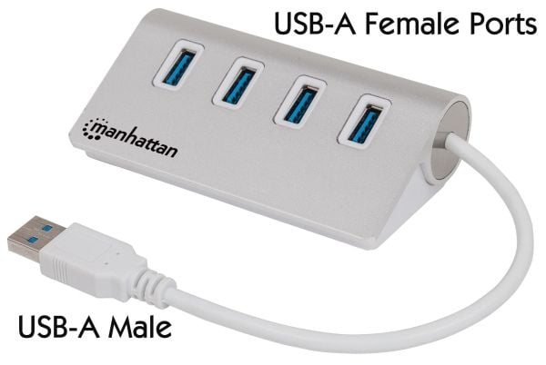 Manhattan 163767, USB 3.2 Gen 1 (3.1 Gen 1) Type-A, USB 3.2 Gen 1 (3.1 Gen 1) Type-A, 5000 Mbit/s, Aluminium, Hvit, Aluminium, 0,3 m