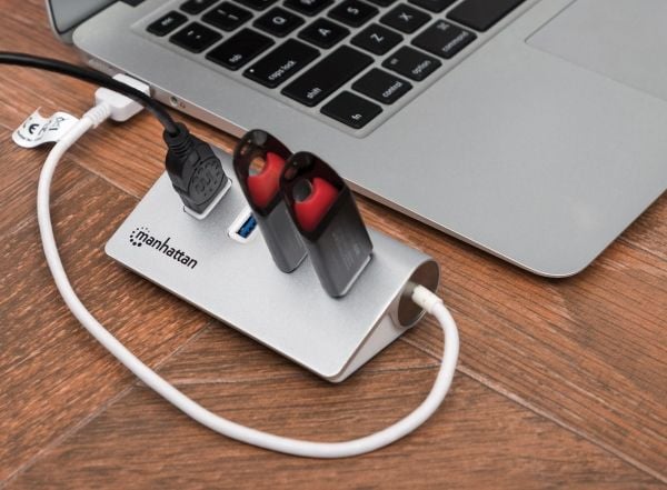 Manhattan 163767, USB 3.2 Gen 1 (3.1 Gen 1) Type-A, USB 3.2 Gen 1 (3.1 Gen 1) Type-A, 5000 Mbit/s, Aluminium, Hvit, Aluminium, 0,3 m