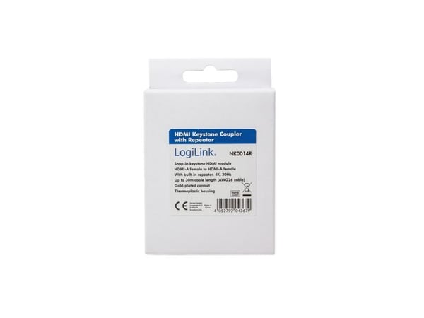 LogiLink NK0014R, Flat, Hvit, HDMI, HDMI, Hunkjønn, Hunkjønn