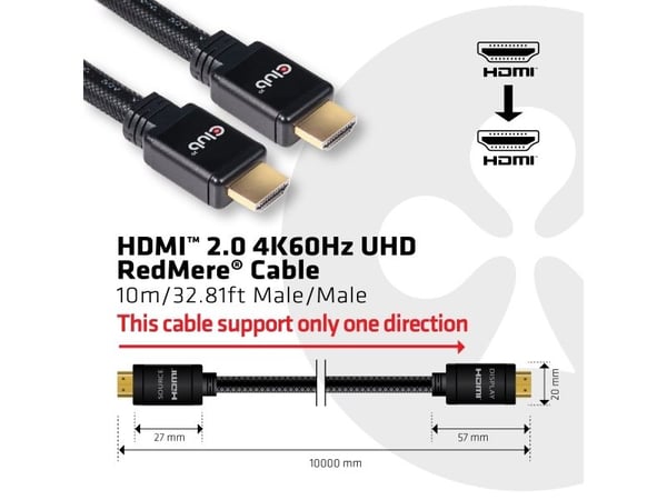 Club 3D CAC-2313 - HDMI-kaapeli med Ethernet - HDMI han til HDMI han - 10 m - RedMere Technology - 4K-tuki, aktiivinen