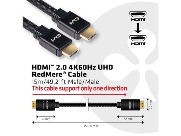 Club 3D CAC-2314 - HDMI-kabel med Ethernet - HDMI hann til HDMI hann - 15 m - 4K-støtte