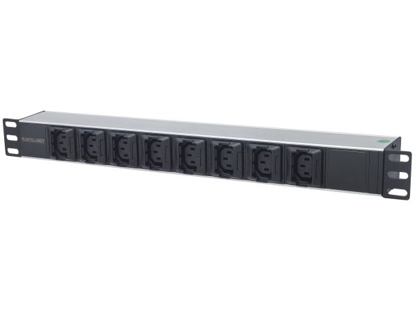 Intellinet 163651, 1U, Svart, Sølv, 8 AC-utganger, C13 kopling, IEC320 C14, 2 m