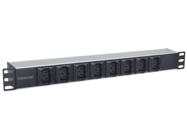 Intellinet 163651, 1U, Svart, Sølv, 8 AC-utganger, C13 kopling, IEC320 C14, 2 m