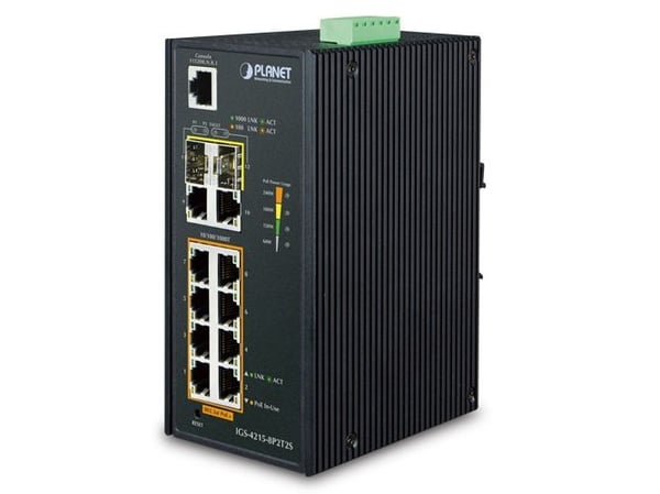 PLANET IGS-4215-8P2T2S - Switch - Styrt - 8 x 10/100/1000 (PoE+) + 2 x 10/100/1000 + 2 x 1000Base-X SFP - DIN-skinnemonterbar, veggmonterbar - PoE+...