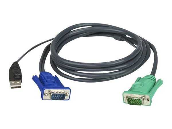ATEN Micro-Lite 2L-5203U - Tastatur / video / musekabel (KVM) - USB, HD-15 (VGA) (hann) til 15 pin D-Sub (DB-15) (hunn) - 3 m - for KVM on the NET ...