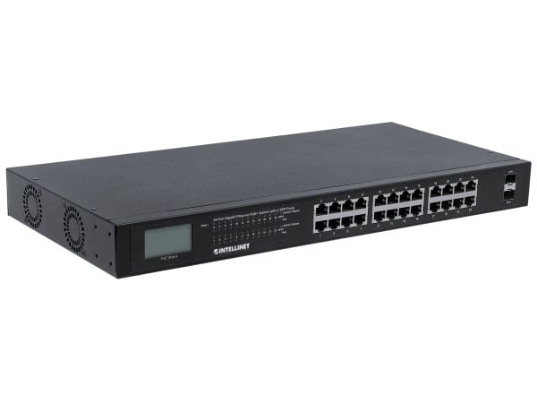 Intellinet 561242, Uhåndtert, Gigabit Ethernet (10/100/1000), Full tosidig, Strøm over Ethernet (PoE), Rack-montering, 1U