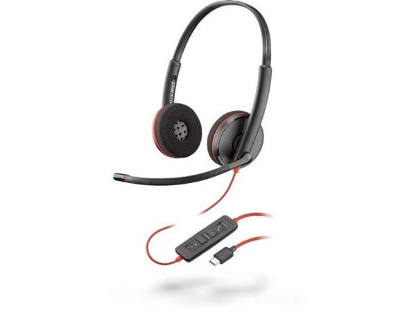 POLY Blackwire 3220, Koblet med ledninger (ikke trådløs), Kontor/kundesenter, 20 - 20000 Hz, 118 g, Hodesett, Sort, Rød