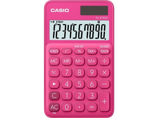 Casio SL-310UC-RD, Tasku, Perus, 10 lukua, 1 linjat, Akku/Aurinko, Punainen