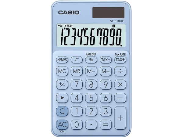 Casio SL-310UC-LB, Tasku, Perus, 10 lukua, 1 linjat, Akku/Aurinko, Sininen