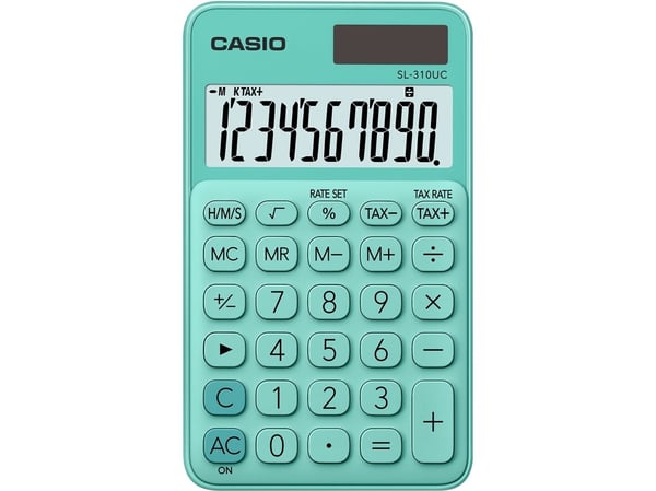 Casio SL-310UC-GN, Tasku, Perus, 10 lukua, 1 linjat, Akku/Aurinko, Vihreä