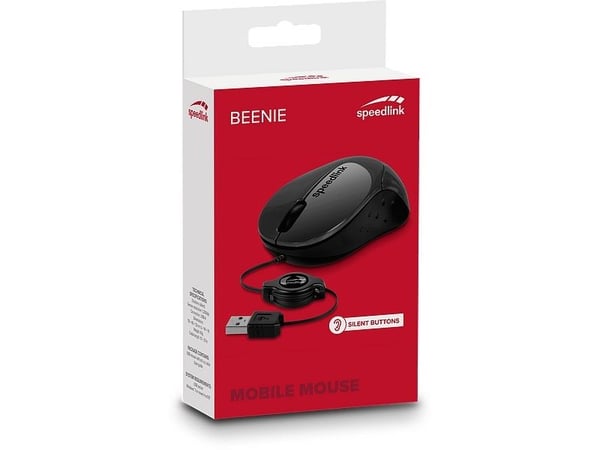 SPEEDLINK Beenie, Molempikätinen, USB A-tyyppi, 1200 DPI, Musta