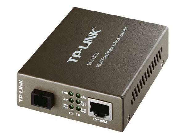 TP-Link MC112CS - Fibermedieomformer - 100Mb LAN - 10Base-T, 100Base-FX, 100Base-TX - RJ-45 / SC-enkeltmodus - opp til 20 km - 1310 (TX) / 1550 (RX...