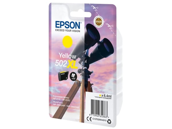 Epson 502XL - 6.4 ml - høykapasitets - gul - original - blære med RF/lyd-alarm - blekkpatron - for Expression Home XP-5100, XP-5150; WorkForce WF-2...