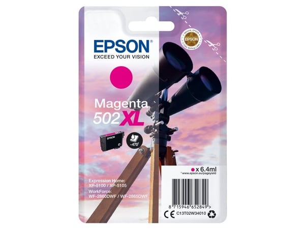 Epson 502XL - 6.4 ml - høykapasitets - magenta - original - blære med RF/lyd-alarm - blekkpatron - for Expression Home XP-5100, XP-5150; WorkForce ...