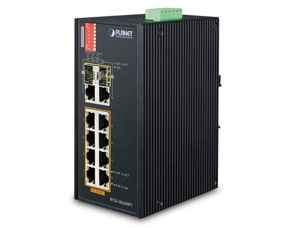 PLANET IFGS-1022HPT, Uhåndtert, Fast Ethernet (10/100), Full tosidig, Strøm over Ethernet (PoE), Kan monteres på vegg