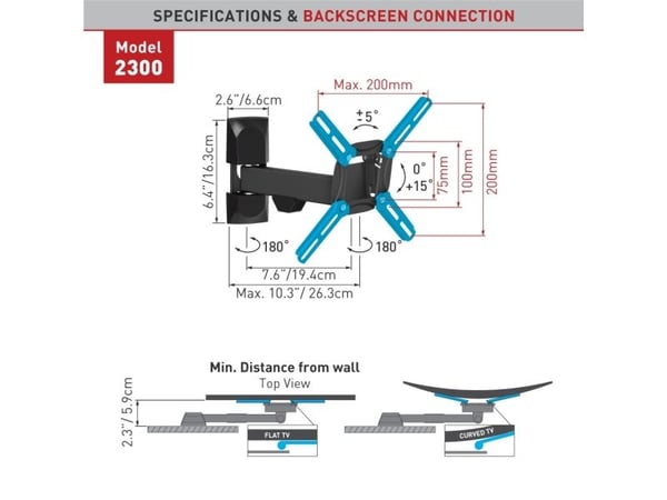 Barkan Mounting Systems 2300, 75 x 75 mm, 200 x 200 mm, 0 - 15°, 0 - 180°, 180°, Svart