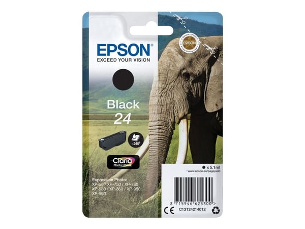Epson 24 - 5.1 ml - svart - original - blære med RF-alarm - blekkpatron - for Expression Photo XP-55, 750, 760, 850, 860, 950, 960, 970; Expression...