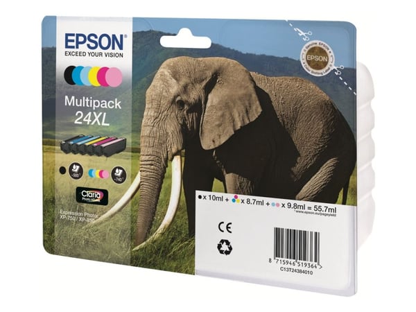 Epson 24 Multipack - 6-pack - svart, gul, cyan, magenta, ljus magenta, ljus cyan - original - bläckpatron - för Expression Photo XP-55, XP-750, XP-...