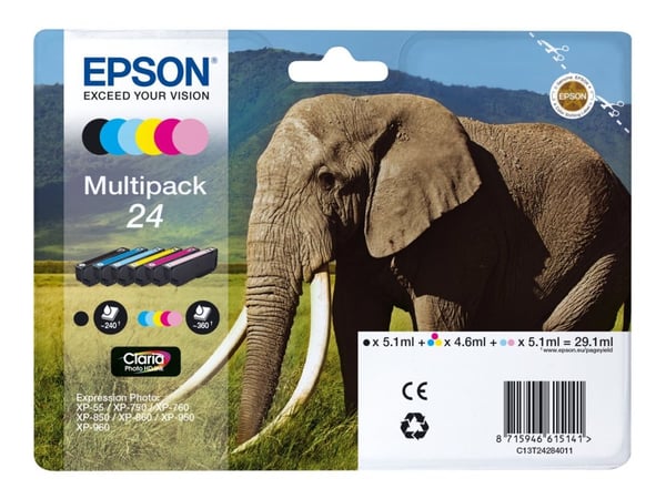 Epson 24 Multipack - 6-pack - svart, gul, cyan, magenta, ljus magenta, ljus cyan - original - bläckpatron - för Expression Photo XP-55, XP-750, XP-...