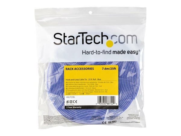StarTech.com 25ft Hook and Loop Roll, Cut-to-Size Reusable Cable Ties, Bulk Industrial Wire Fastener Tape / Adjustable Fabric Wraps Blue / Resuable...