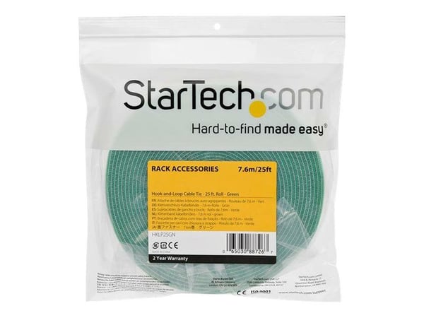 StarTech.com 25ft Hook and Loop Roll, Cut-to-Size Reusable Cable Ties, Bulk Industrial Wire Fastener Tape / Adjustable Fabric Wraps Green / Resuabl...