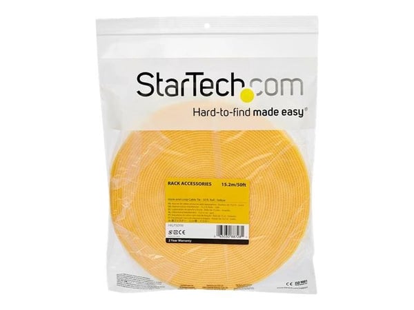 StarTech.com 50ft Hook and Loop Roll, Cut-to-Size Reusable Cable Ties, Bulk Industrial Wire Fastener Tape/Adjustable Fabric Wraps Yellow/Resuable S...