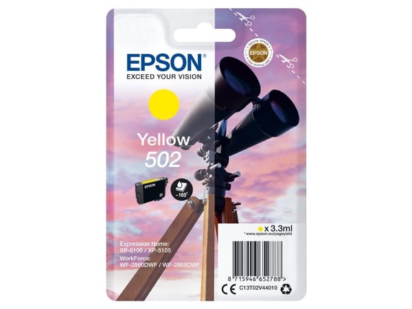 Epson Singlepack Yellow 502 Ink, Perusvärintuotto, Väriainepohjainen muste, 3,3 ml, 165 sivua, 1 kpl