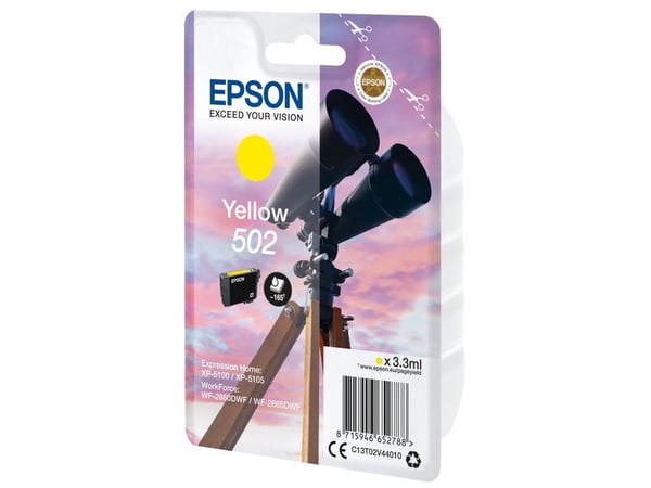 Epson Singlepack Yellow 502 Ink, Perusvärintuotto, Väriainepohjainen muste, 3,3 ml, 165 sivua, 1 kpl