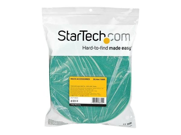 StarTech.com 100ft Hook and Loop Roll, Cut-to-Size Reusable Cable Ties, Bulk Industrial Wire Fastener Tape /Adjustable Fabric Wraps Green / Resuabl...