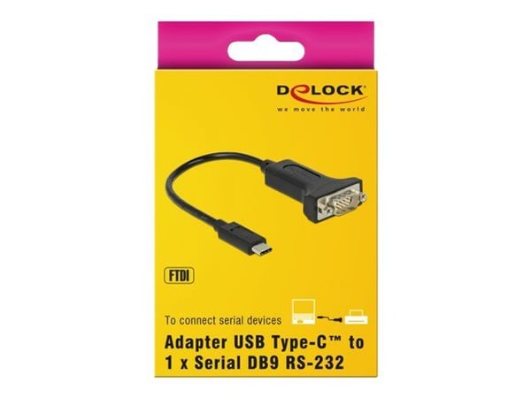 Delock - USB / seriell-kabel - USB-C (hann) til DB-9 (hann) - 15 cm - svart