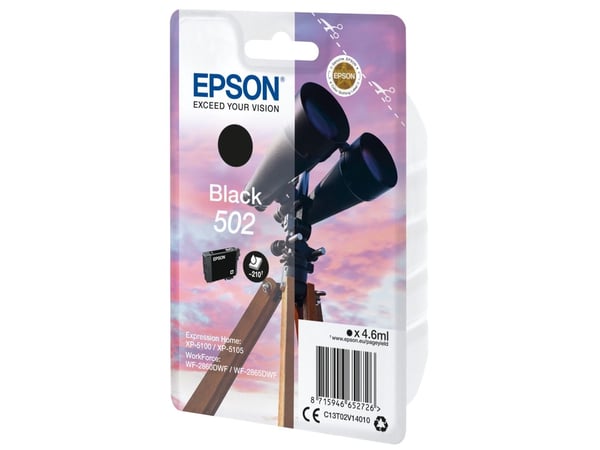 Epson Singlepack Black 502 Ink, Perusvärintuotto, Musta, Väriainepohjainen muste, 4,6 ml, 1 kpl, 210 sivua