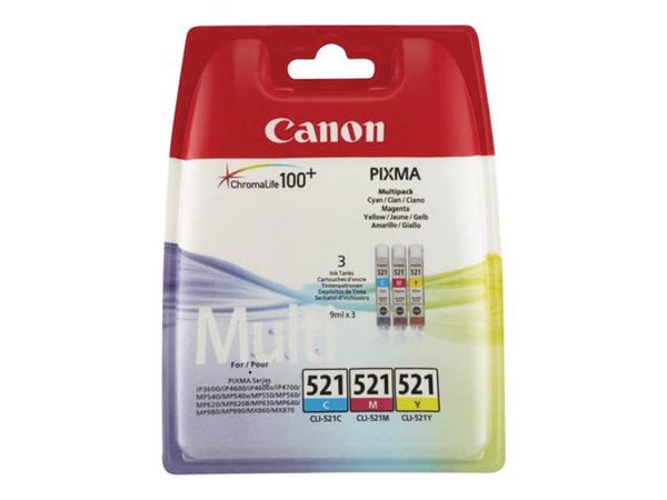Canon CLI-521 Multipack - 3-pack - 9 ml - gul, cyan, magenta - original - blekkbeholder - for PIXMA iP3600, iP4700, MP540, MP550, MP560, MP620, MP6...