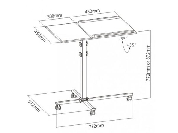 Techly ICA-TB TPM-2, Ställ till bärbara datorer, Svart, Silver, MDF, Gjuten aluminium, 10 kg, 772 - 872 mm, -35 - 35°