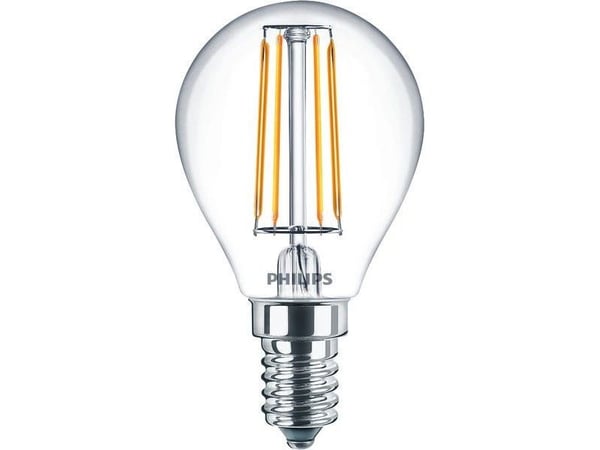 Philips Classic LEDLuster - LED-lyspære - form: P45 - klar finish - E14 - 4.3 W (ekvivalent 40 W) - klasse A++ - varmt hvitt lys - 2700 K
