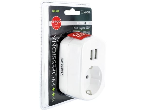 Schwaiger - Strømadapter - 3.4 A - 2 utgangskontakter (USB) - hvit