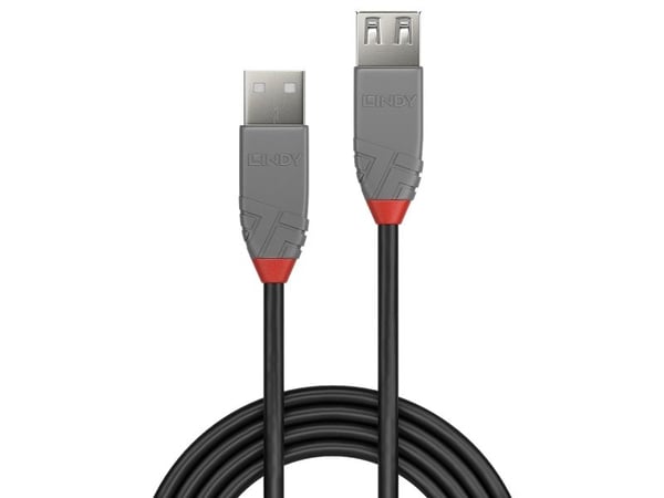 Lindy 36700, 0,2 m, USB A, USB A, USB 2.0, 0,48 Gbit/s, Svart, Grå