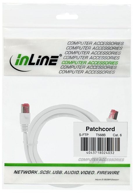 InLine 76400W, 10 m, Cat6, S/FTP (S-STP), RJ-45, RJ-45, Hvit