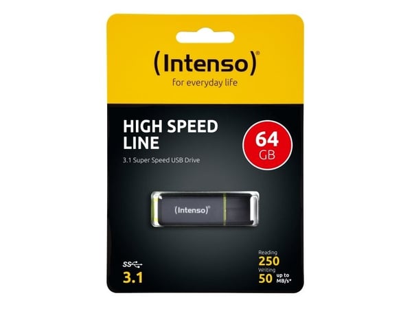 Intenso High Speed Line - USB-flashstasjon - 64 GB - USB 3.1 - svart, gul