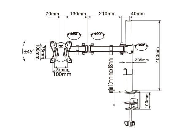 Equip 650151, Klemmer, 8 kg, 33 cm (13"), 68,6 cm (27"), 100 x 100 mm, Sort