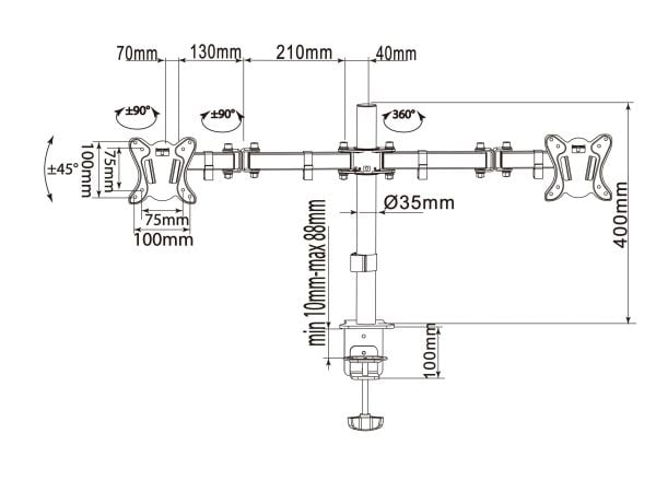 Equip 650152, Klemmer, 16 kg, 33 cm (13"), 68,6 cm (27"), 100 x 100 mm, Sort