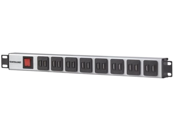 Intellinet 164580, 1U, Aluminium, Blå, Grå, Type F, 2 m, 240 V